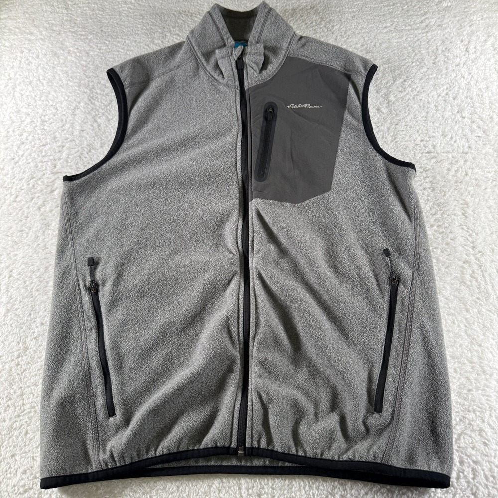 Eddie Bauer First Ascent Men Fleece Vest M Grey Full Zip Pockets Hiking Outdoors